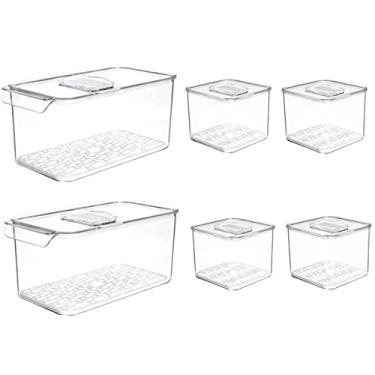 Imagem de SANNO Recipientes de armazenamento de alimentos para geladeira, economia de produtos FreshWorks – Organizador de cozinha empilhável, com bandeja de drenagem removível para manter fresco, conjunto de 6