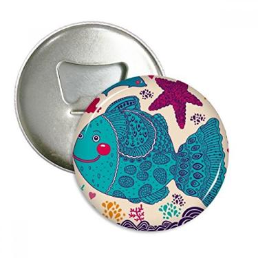 Imagem de Desenho de linha de desenhos animados peixes marinhos corais abridor de garrafas ímã de geladeira emblema multifuncional