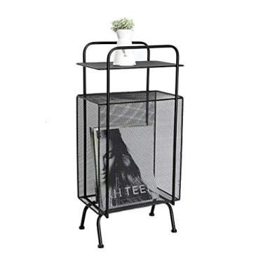 Imagem de KIZQYN Estante moderna estante minimalista design de piso elegante sala de estar varanda quarto suporte de revista design elegante rack de metal para estante de escritório doméstico (cor: cinza)