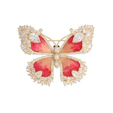 Imagem de KIZQYN Broche feminino vintage óleo gotejando borboleta broche de elegante broche feminino outono e inverno presente xale acessórios de decoração acessório de fantasia (cor: Rojo)