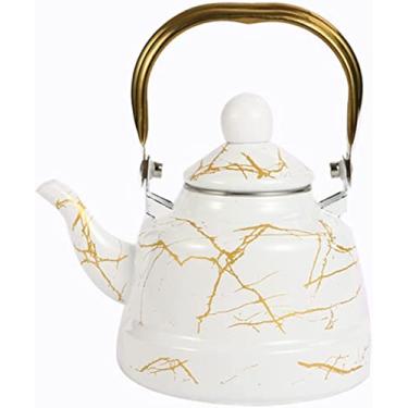 Imagem de REJOON Percolador Pote de café 1.1L bule de café esmaltado engrossado com alça panela panela de indução chaleira ferramentas de cozinha (cor: branco)