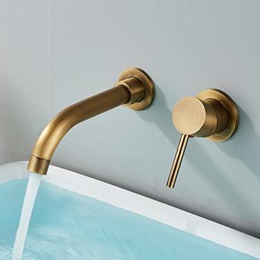 Imagem de Torneira de lavatório de ouro escovado, torneira embutida de parede, rotação 360, manípulo único, torneira misturadora para banho de água quente e fria, latão antigo