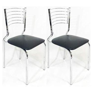Imagem de Kit 2 Cadeiras Empilhável de Cozinha Cromada Assento Preto Pé em tubo 20x20 - Poltronas do Sul