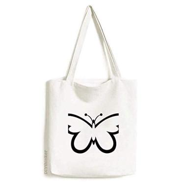 Imagem de Bolsa de lona simples preta voando borboleta preta bolsa de compras casual bolsa de compras