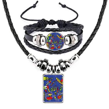 Imagem de Tequila Sombrero Guitar Chili Mexico Elment Conjunto de joias de pulseira de couro