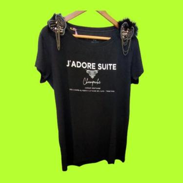 Imagem de T-Shirt Feminina Blusa Camiseta Bordada Boutique Beijo Pintado - Santo