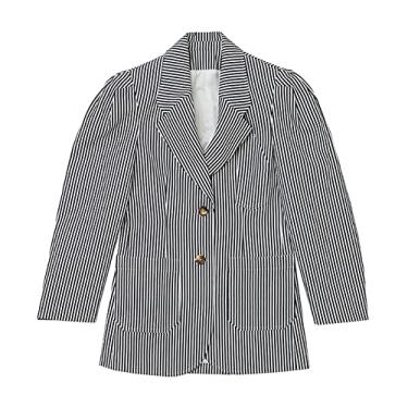 Imagem de Jaqueta blazer feminina, jaqueta de sarja de algodão forrada com listras, gola virada para baixo, casaco casual, prata, P (busto: 87 cm)