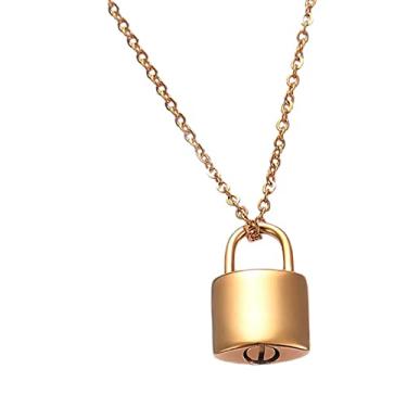 Imagem de Colar de de cremação com cadeado, porta-chaves de lembrança de cremação com bloqueio de joias em aço inoxidável Memorial Suporte de joias para, dourado