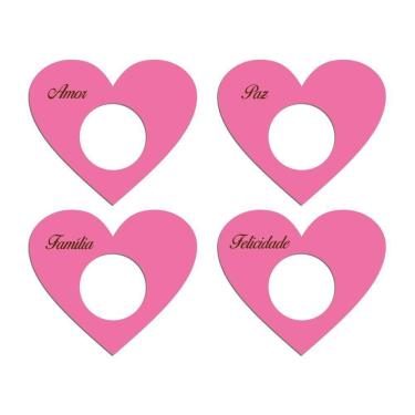 Imagem de Porta Guardanapo Coração Desejos Kit 4 Peças 7,5cmx6,5cm - Cria Arte Laser Rosa