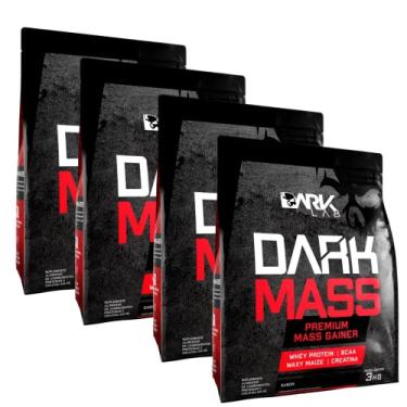Imagem de 4x Hipercalórico Dark Mass 3kg Morango | Suplemento para Ganho de Massa Muscular | Creatina | BCAA - Dark Lab