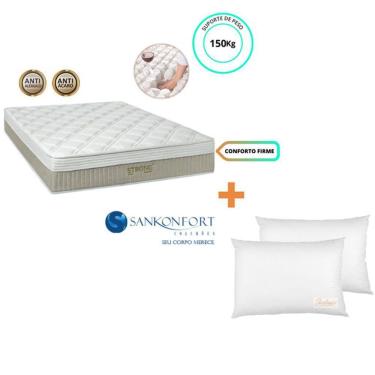 Imagem de Colchão Sankonfort Strong Queen 158x198x32 + 2 Travesseiros Fibra - Linha Alta e Firme