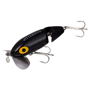 Imagem de Arbogast Isca de pesca de robalo Jitterbug Topwater – Excelente para pesca noturna, preta, G675 Clicker articulado (8,8 cm, 5/8 oz)