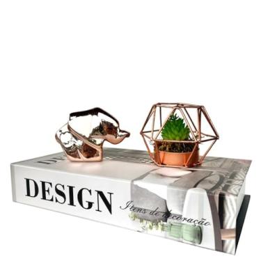 Imagem de Rio Tijucas - Decoração Sala Quarto Livro Fake + Elefante + Enfeite Metal Cinza e Rose Gold