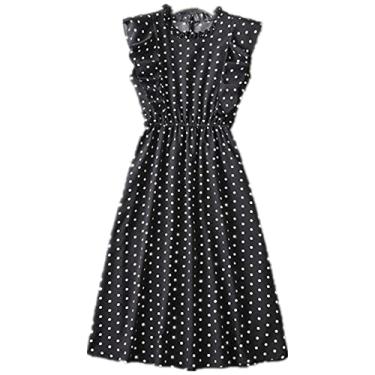 Imagem de Vestido feminino de chiffon com bolinhas de verão manga curta vestido de festa evasê casual cintura robe, Vestido 009, M