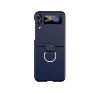 Imagem de Para Samsung Z Flip5 Capa de telefone com suporte de anel fosco para Galaxy Z Flip4 Flip3 Z Flip 5 ZFlip 5 Capa de lente fina à prova de choque, DK azul escuro, para Samsung Z Flip 3
