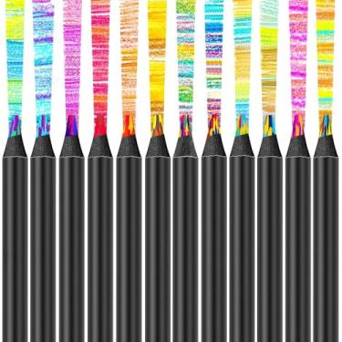 Imagem de Lápis de arco-íris de 12 cores, lápis de cor jumbo estéticos para desenhos de coloração para adultos, kit de desenho fofo, lápis divertidos, coisas legais
