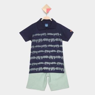 Imagem de Conjunto Curto Infantil Romitex Camisa Polo + Bermuda Moletinho Menino
