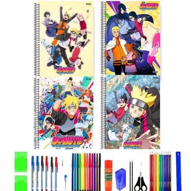 Imagem de Kit 4 Cadernos Boruto Grande Arame Capa Dura Com 40 Itens