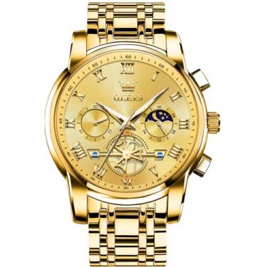 Imagem de OLEVS Relógios de pulso clássicos, relógios masculinos de negócios relógio social com dia, verde/preto/branco/azul, Flywheel multifuncional luminoso relógio de pulso masculino de aço