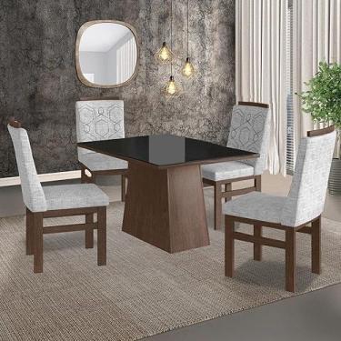 Imagem de Conjunto Sala de Jantar Mesa 90x120cm Tampo Vidro com 4 Cadeiras Madeira Maciça Tecido Linho Zamarchi