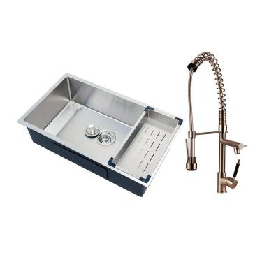 Imagem de Kit Cuba para Cozinha Terena 74 cm e Torneira Misturador Monocomando Extensível Ituí - Prata