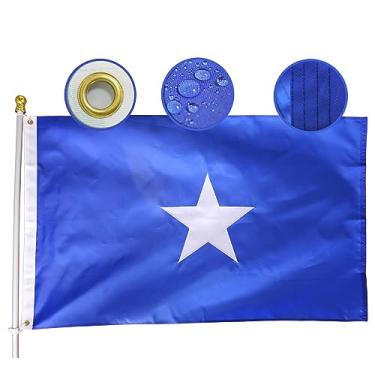 Imagem de Bandeira azul Bonnie Premium 9,5 x 1,5 m grande, estrelas brancas bordadas, República do Texas, Oeste da Flórida, estrela solitária, somália, bandeiras somalis, faixa decorativa de casa