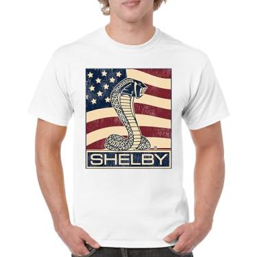 Imagem de Camiseta masculina Shelby Cobra bandeira Legend Muscle Car Racing Mustang GT500 GT350 427 Performance Powered by Ford, Branco, XXG