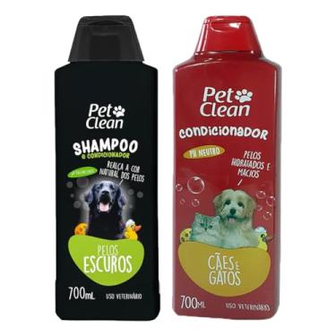 Imagem de Kit Shampoo Pelos Escuros Cães Gatos 700ml + Condicionador Ph Neutro 700ml Pet Clean