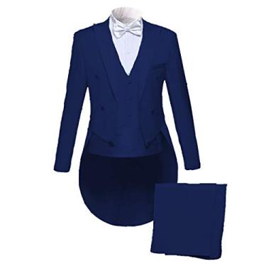 Imagem de Sxfashbrd Blazer masculino de 3 peças, casaco formal slim fit, smoking, cauda longa, casacos de festa, agasalhos, Azul, 4G