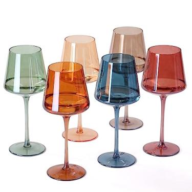 Imagem de Conjunto de taças de vinho coloridas sopradas à mão com taças de vinho quadradas multicoloridas de 170 a 510 g com hastes longas altas e fundo plano, taça de vinho colorida de cristal - casamento