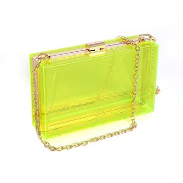 Imagem de WJCD Bolsa feminina transparente de acrílico, bolsa de mão pequena transparente transversal para noite aprovada pelo estádio com alça de corrente dourada, Amarelo, Small