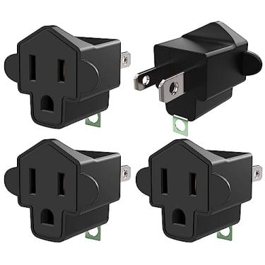 Imagem de Adaptador de aterramento Jackyled de 3 a 2 pinos, adaptador de 3 pinos para 2 pinos, listado na ETL, material à prova de fogo, resistente a 200 graus Celsius, plugues de parede para uso doméstico industrial, preto, pacote com 4