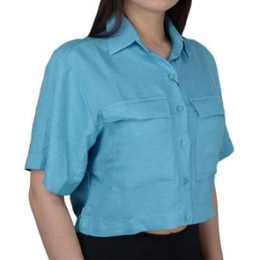 Imagem de Camisa Feminina Milani MC Cropped Azul Turquesa - 33423-Feminino