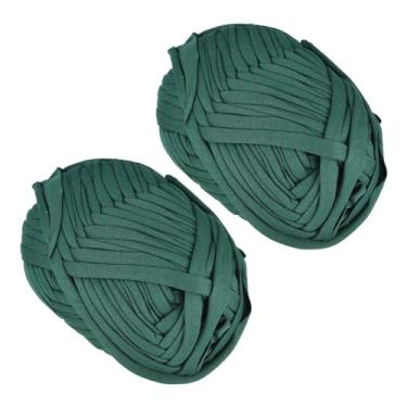 Imagem de METALLIXITY Tecido elástico de fio (200 g/7 oz) 2 peças, fio de tecido de crochê de poliéster - para projetos DIY, cesta de bolsa, tecido de algodão e camiseta, verde escuro