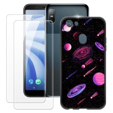 Imagem de MILEGOO Capa HTC U12 Life + 2 peças protetoras de tela de vidro temperado, capa ultrafina de silicone TPU macio à prova de choque para HTC U12 Life (6 polegadas)