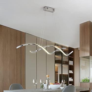 Imagem de Lustre moderno de LED, luminária pendente linear em espiral cromada, luminária suspensa LED de alumínio dourado para luminárias de mesa de ilha de cozinha