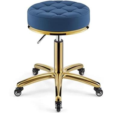Imagem de Tamborete giratório, banco de barbeiro com altura ajustável sobre rodas, banco de metal hidráulico resistente com haste de cadeira dourada para cozinha, salão de beleza, massagem, clínica, b