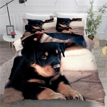 Imagem de Jogo de cama com 3 peças de capa de edredom com estampa de cachorro California King, de microfibra macia texturizada, 264 x 248 cm e 2 fronhas, com fecho de zíper e laços