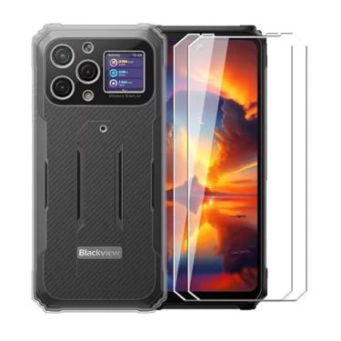 Imagem de WDMYLFTW Capa para Blackview BL8000 + [pacote com 2] Película protetora de tela de vidro temperado - Capa protetora de TPU (poliuretano termoplástico) macio e flexível de silicone transparente à prova