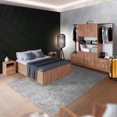 Imagem de Kit Quarto Queen Cama Armário 2 Mesas Montana Osaka Shop JM