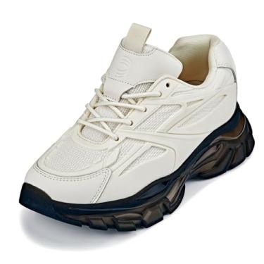 Imagem de CALTO Tênis masculino invisível que aumenta a altura, tênis esportivo com cadarço e sola grossa - 6 cm mais alto, Sola de ônix bege/translúcida, 44