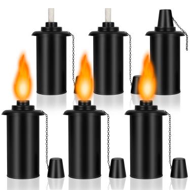 Imagem de TaoTazon Vasilhas de substituição de tocha de 473 ml, recipiente recarregável ao ar livre com mechas e tampas, latas de tocha de citronela de bambu para pátio, jardim