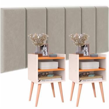Imagem de Conjunto Cabeceira Cama Casal 1,40cm Com Mesa de cabeceira Quarto Luxo (Off White/Cinamomo)