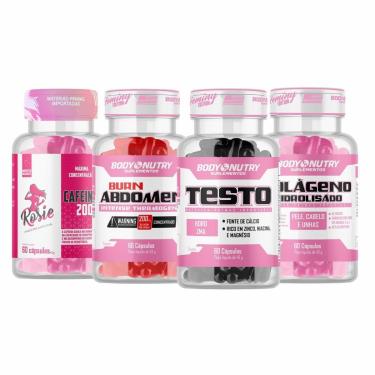 Imagem de Kit Testo Feminy Body Nutry + Burn Abdomen Feminy + Colágeno Hidrolisado Feminy + Cafeína 200mg-Unissex