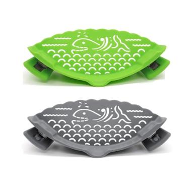 Imagem de SUNWUKIN 2 coadores de panela e coador de macarrão - coadores de alimentos com clipe de silicone ajustável para panelas, frigideiras e tigelas - escorredor de cozinha