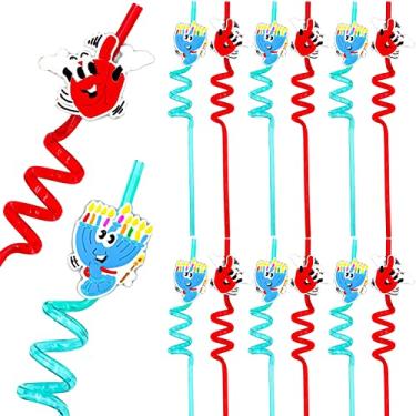 Imagem de Canudos Hanukkah Dreidel and Menorah – Reutilizáveis, Multicor, 12-Pack