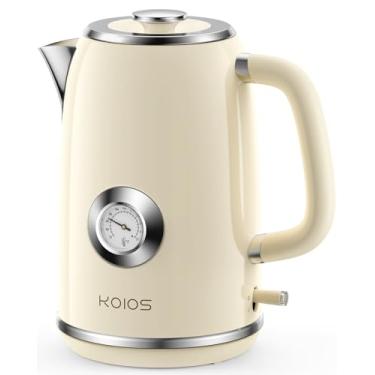 Imagem de Chaleira elétrica 1,8 L com medidor de temperatura, chaleira elétrica de ebulição rápida de 1500 W, chaleira elétrica de água quente estilo retrô 100% aço inoxidável - luz LED brilhante, desligamento