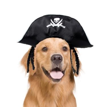 Imagem de Pets on Safari Chapéu de cachorro de estimação fantasia de pirata para cachorro, boné ajustável de capitão pirata para gato, fantasia de cosplay de festa de Halloween para filhotes, acessórios de