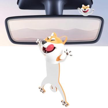 Imagem de Lindo enfeite de pingente de espelho retrovisor e tela de carro compatível com Tesla Model 3 Y X S Cybertruck Navigator Screen Decalque Decoração Interior Adesivo Acessórios (Shiba Inu)