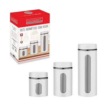 Imagem de Jogo de potes de inox/vidro com visor branco 03 peças - Hauskraft